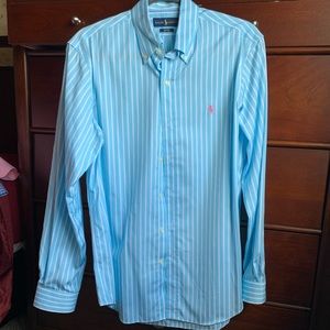 Ralph Lauren; Blue & White Striped Collared Shirt
